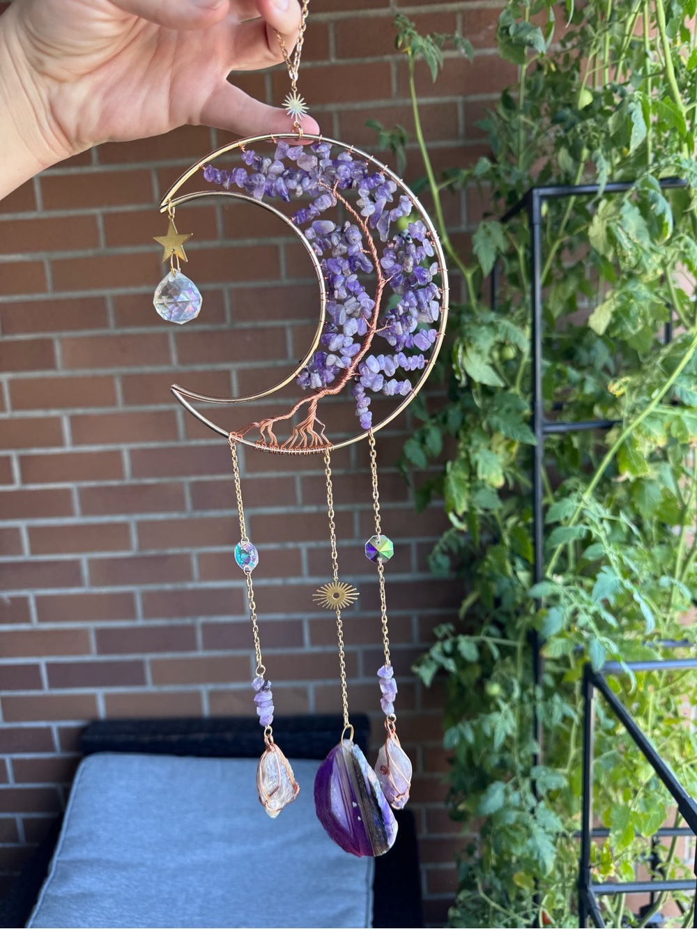 Crescent Moon Purple Crystal Dream catcher